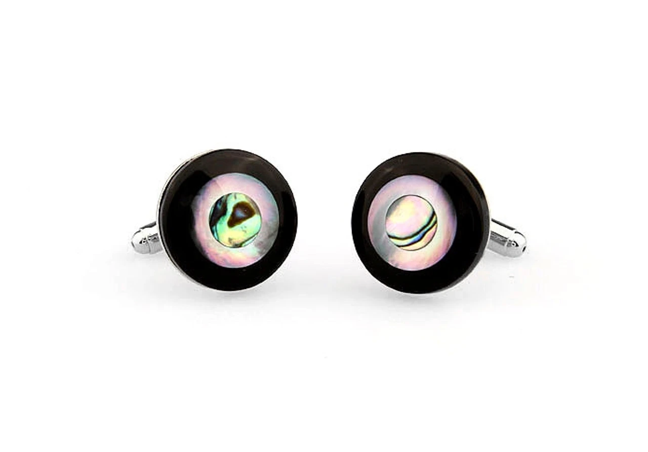 MOP And Abalone Shell Circle Inlay Cufflinks (V-CF-G66287) 2 MOP And Abalone Shell Circle Inlay Cufflinks (V-CF-G66287) - Image 2