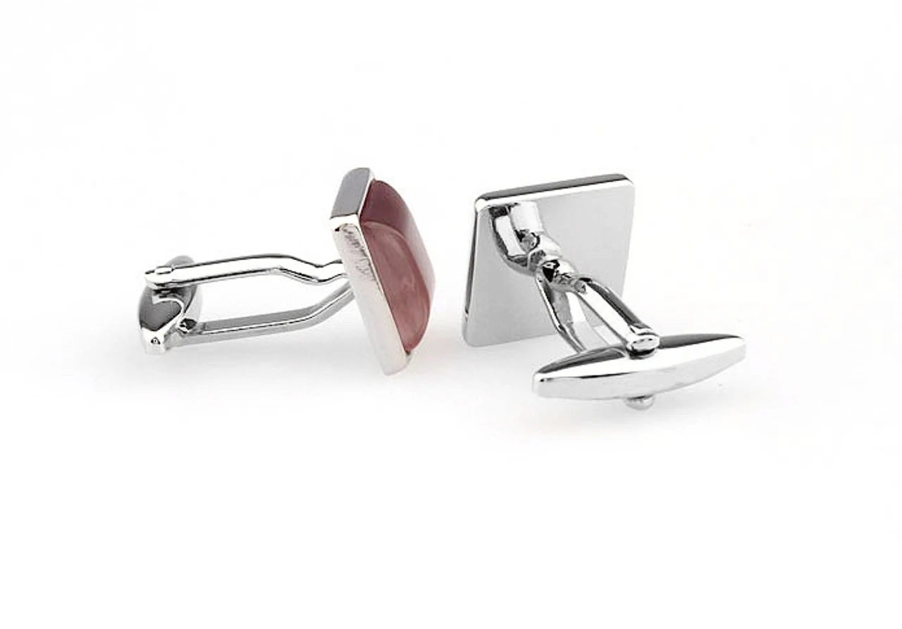 Mauve Pink Cat's Eye Stone Square Cufflinks (V-CF-G66604PM) 3 Mauve Pink Cat's Eye Stone Square Cufflinks (V-CF-G66604PM) - Image 3