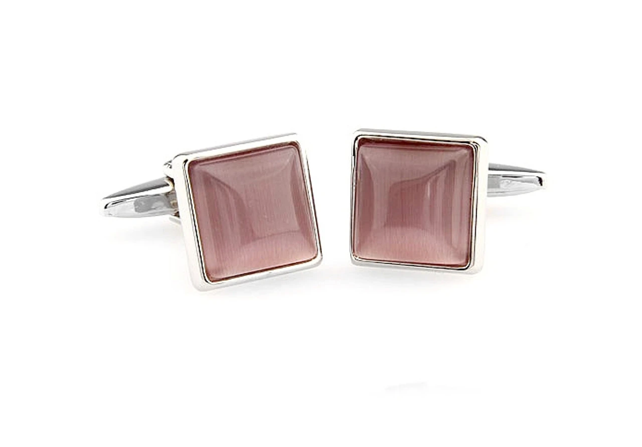 Mauve Pink Cat's Eye Stone Square Cufflinks (V-CF-G66604PM) 2 Mauve Pink Cat's Eye Stone Square Cufflinks (V-CF-G66604PM) - Image 2