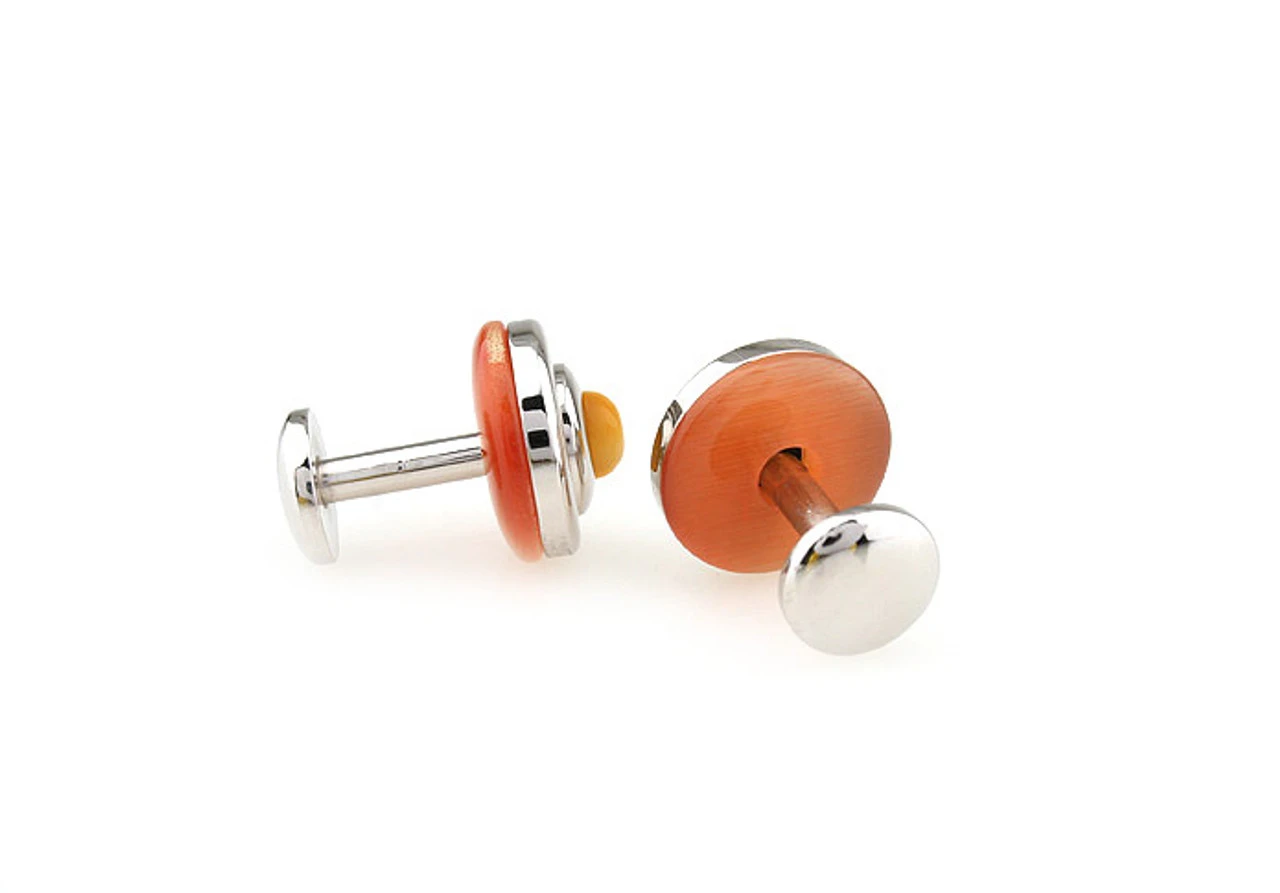 Reversible Melon Cabochon Cat's Eye Knob Cufflinks (V-CF-G70260O) 2 Reversible Melon Cabochon Cat's Eye Knob Cufflinks (V-CF-G70260O) - Image 2