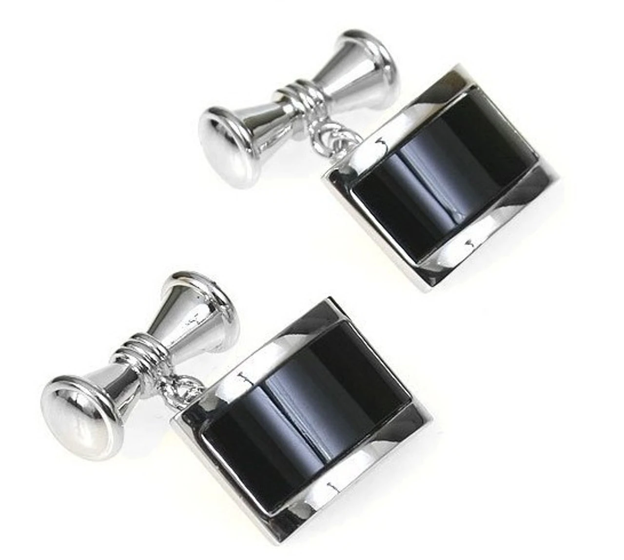 Black Onyx Chained Cufflinks (V-CF-G703-S) 1 Black Onyx Chained Cufflinks (V-CF-G703-S)