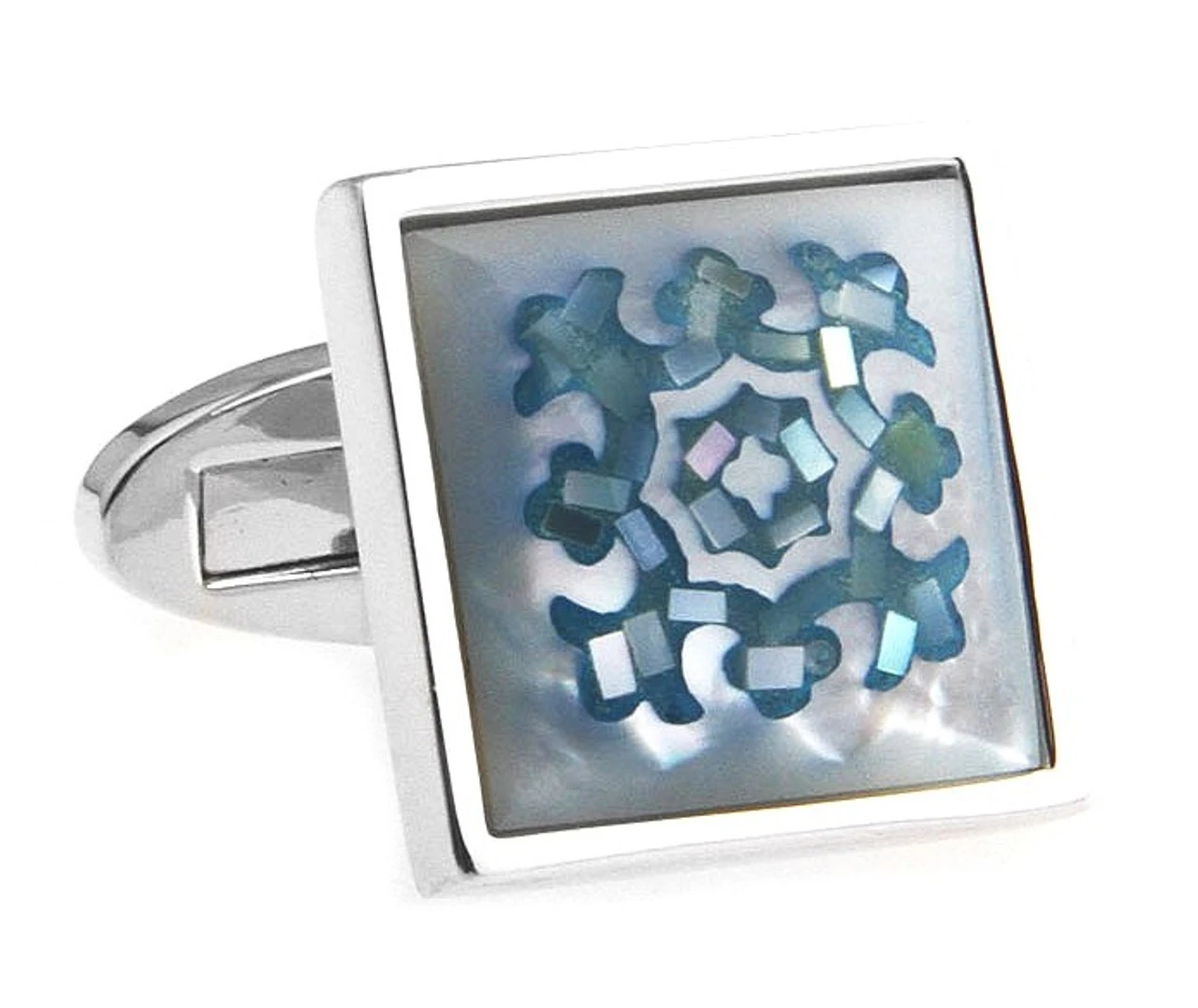 Intricate Turquoise Blue Mosaic Mother Of Pearl Cufflinks (V-CF-G8077BL) 1 Intricate Turquoise Blue Mosaic Mother Of Pearl Cufflinks (V-CF-G8077BL)
