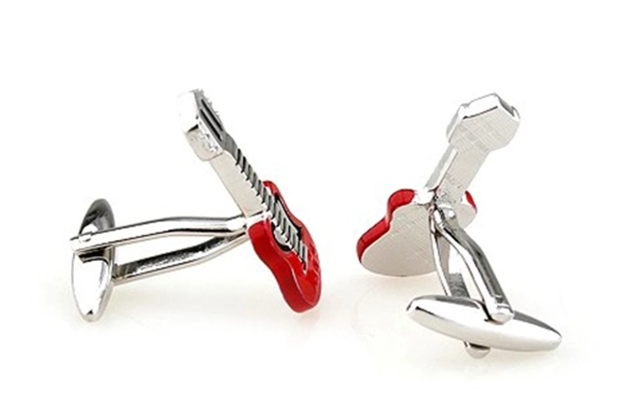 Red Guitar Metal Cufflinks (V-CF-M436R) 3 Red Guitar Metal Cufflinks (V-CF-M436R) - Image 3