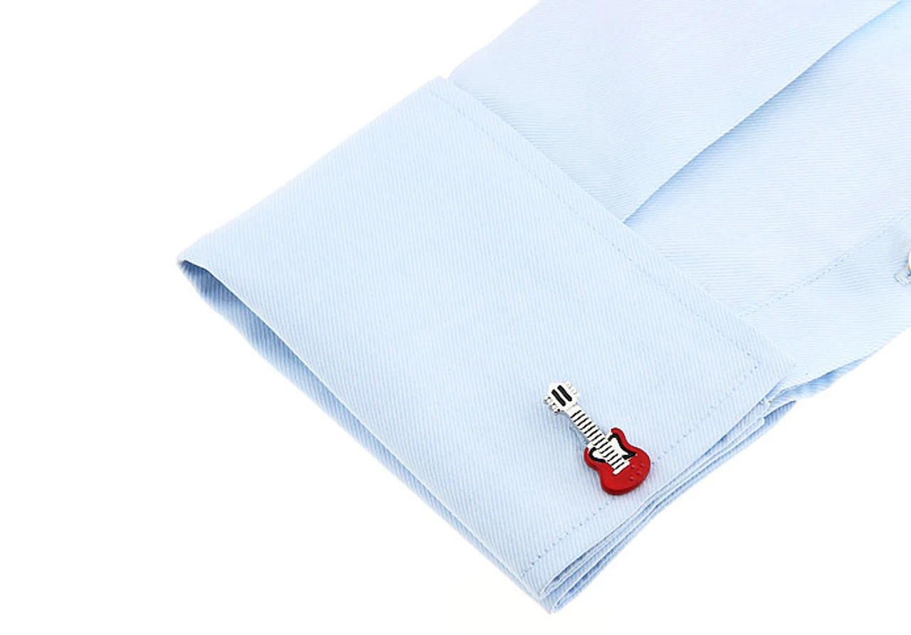 Red Guitar Metal Cufflinks (V-CF-M436R) 2 Red Guitar Metal Cufflinks (V-CF-M436R) - Image 2