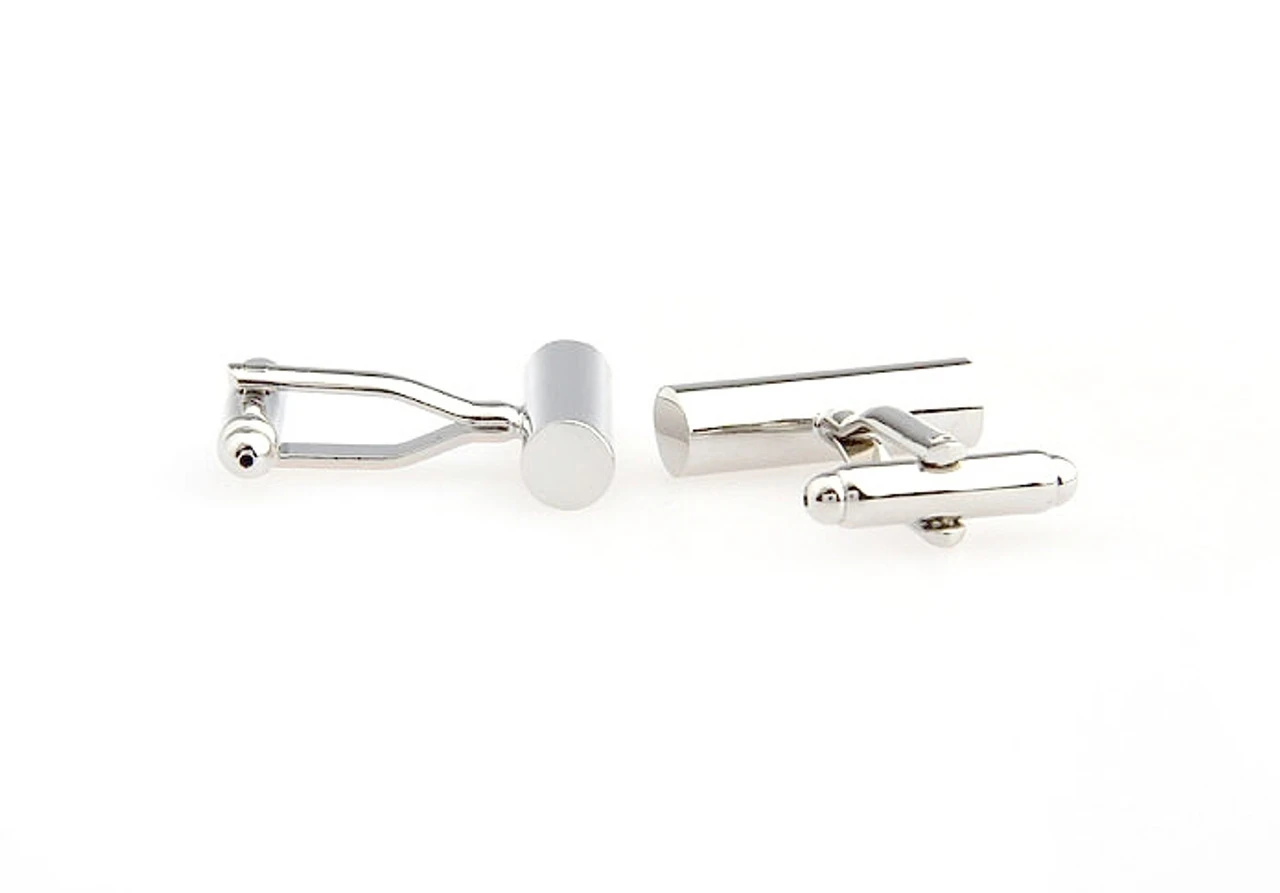Long Silver Cylinder Cufflinks (V-CF-M50264S) 3 Long Silver Cylinder Cufflinks (V-CF-M50264S) - Image 3