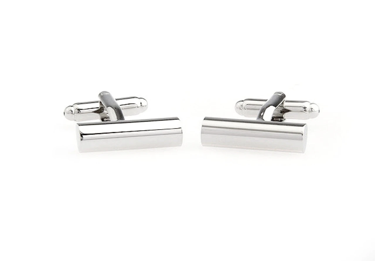 Long Silver Cylinder Cufflinks (V-CF-M50264S) 2 Long Silver Cylinder Cufflinks (V-CF-M50264S) - Image 2