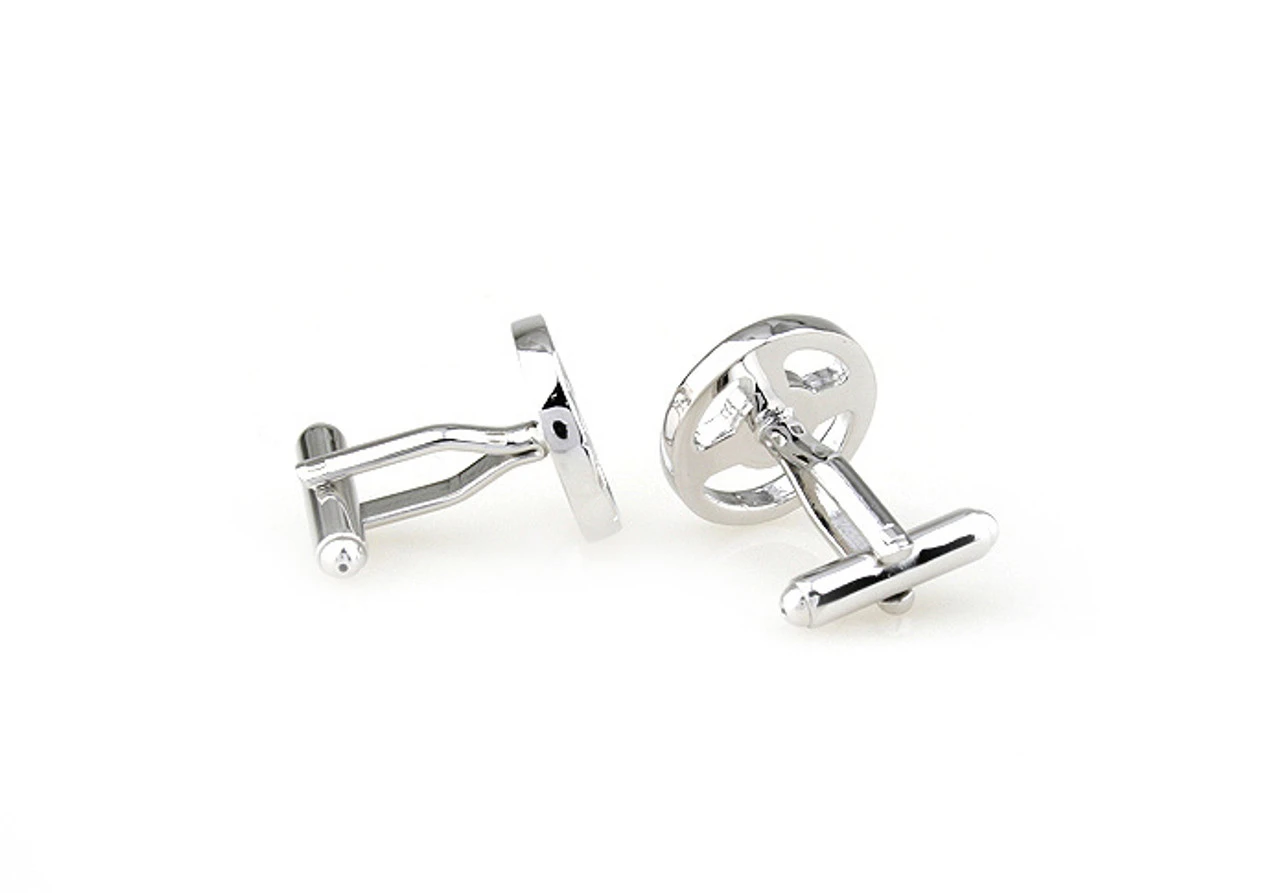 Silver Steering Car Wheel Cufflinks (V-CF-M7098-S) 2 Silver Steering Car Wheel Cufflinks (V-CF-M7098-S) - Image 2