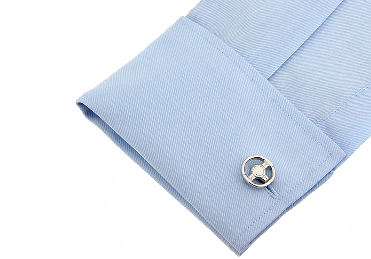 Silver Steering Car Wheel Cufflinks (V-CF-M7098-S) 3 Silver Steering Car Wheel Cufflinks (V-CF-M7098-S) - Image 3