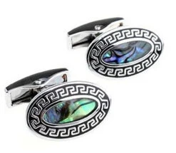 Oval Abalone Shell With Greek Key Design Cufflinks (V-CF-S506S)