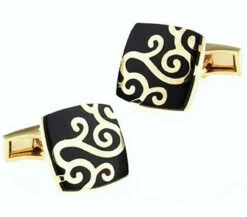 Black With Gold Scroll Design Cufflinks (V-CF-V00-02BG)