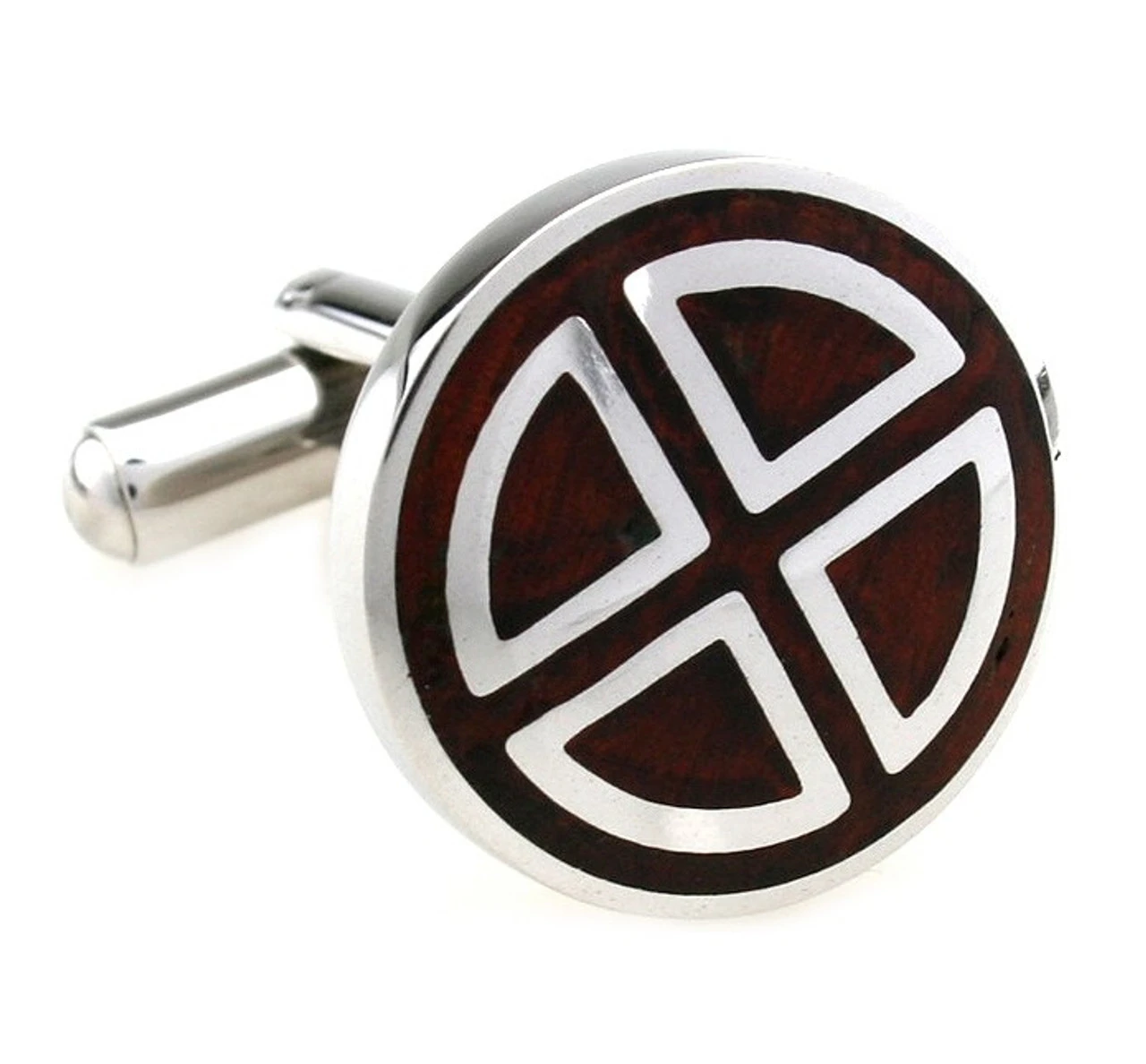 Carved Rosewood Insert Stainless Steel Cufflinks (V-CF-W230045SS) 1 Carved Rosewood Insert Stainless Steel Cufflinks (V-CF-W230045SS)