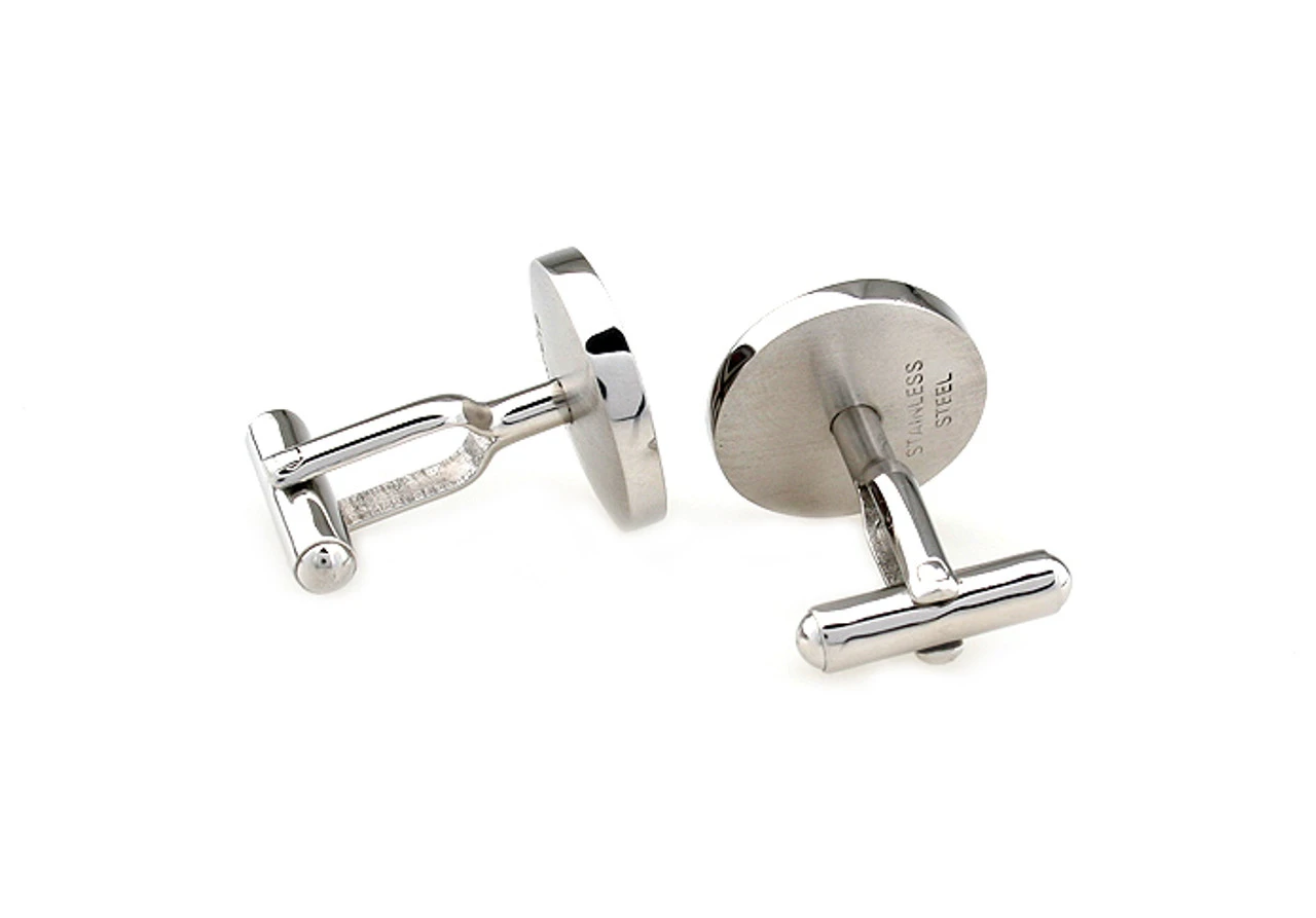 Carved Rosewood Insert Stainless Steel Cufflinks (V-CF-W230045SS) 3 Carved Rosewood Insert Stainless Steel Cufflinks (V-CF-W230045SS) - Image 3