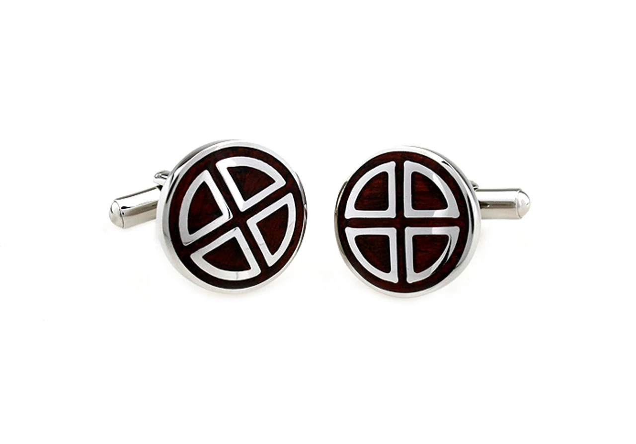 Carved Rosewood Insert Stainless Steel Cufflinks (V-CF-W230045SS) 2 Carved Rosewood Insert Stainless Steel Cufflinks (V-CF-W230045SS) - Image 2