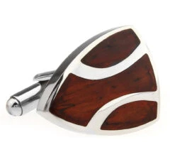 Carved Rosewood Triangular Stainless Steel Cufflinks (V-CF-W230080SS)
