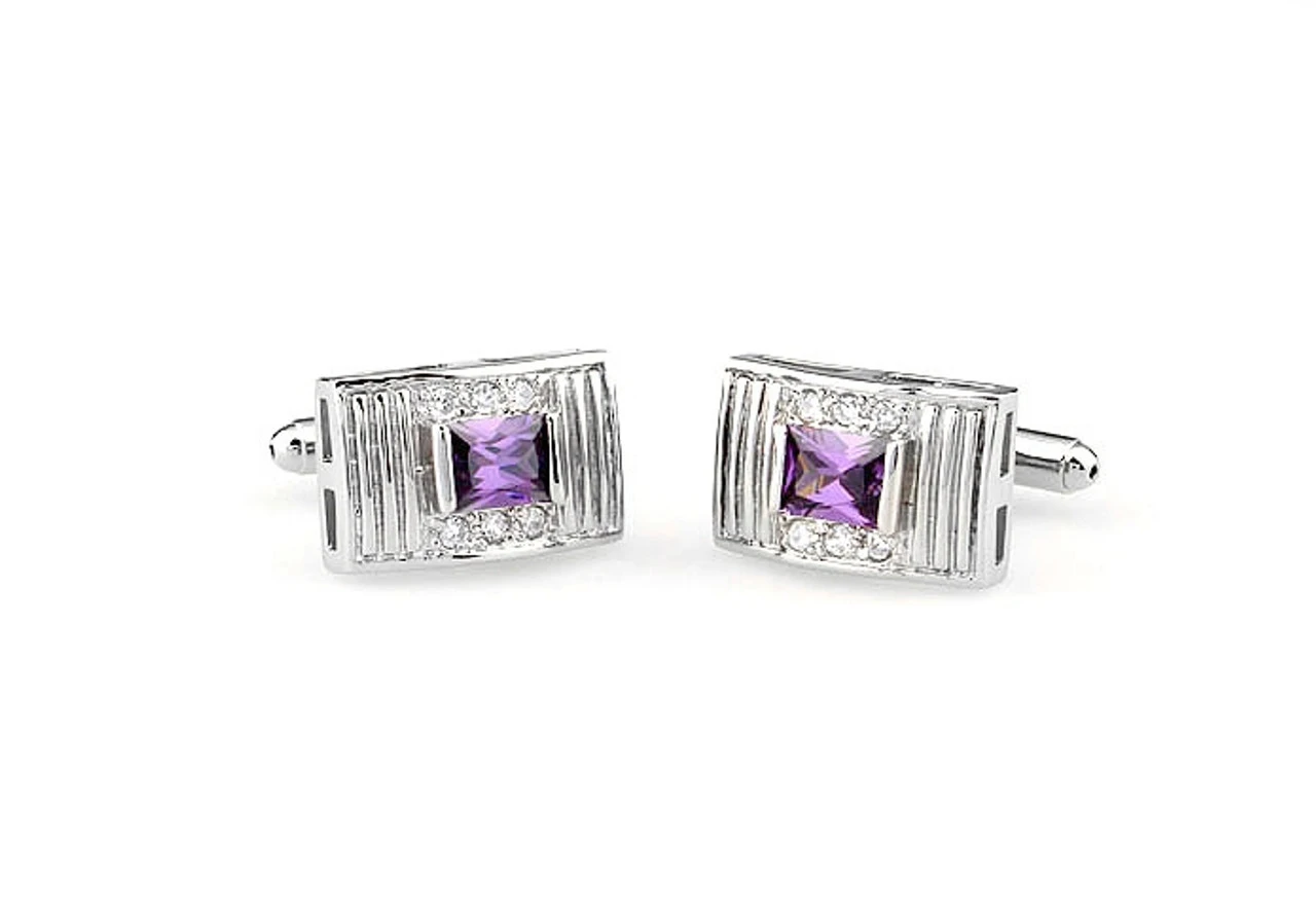 Purple Princess Cut Swarovski® Crystal Cufflinks (V-CF-C64194PR-S) 2 Purple Princess Cut Swarovski® Crystal Cufflinks (V-CF-C64194PR-S) - Image 2