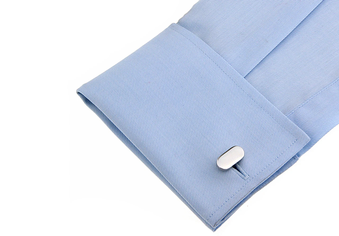 Silver Oval Cufflinks (V-CF56154) 4 Silver Oval Cufflinks (V-CF56154) - Image 4