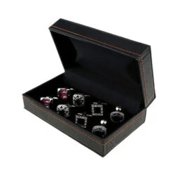 Black Leatherette Cufflink Case - 4 Sets