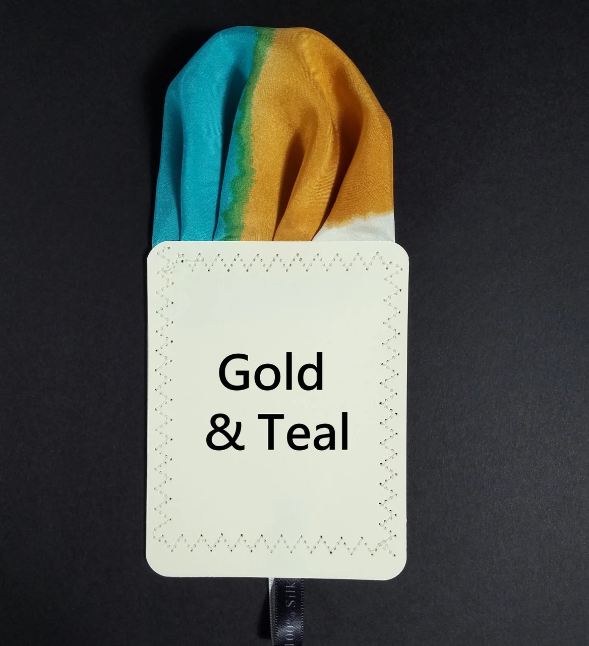 100% Silk Pre-Folded Pocket Square Insert - Teal And Gold 4 100% Silk Pre-Folded Pocket Square Insert - Teal And Gold - Image 4
