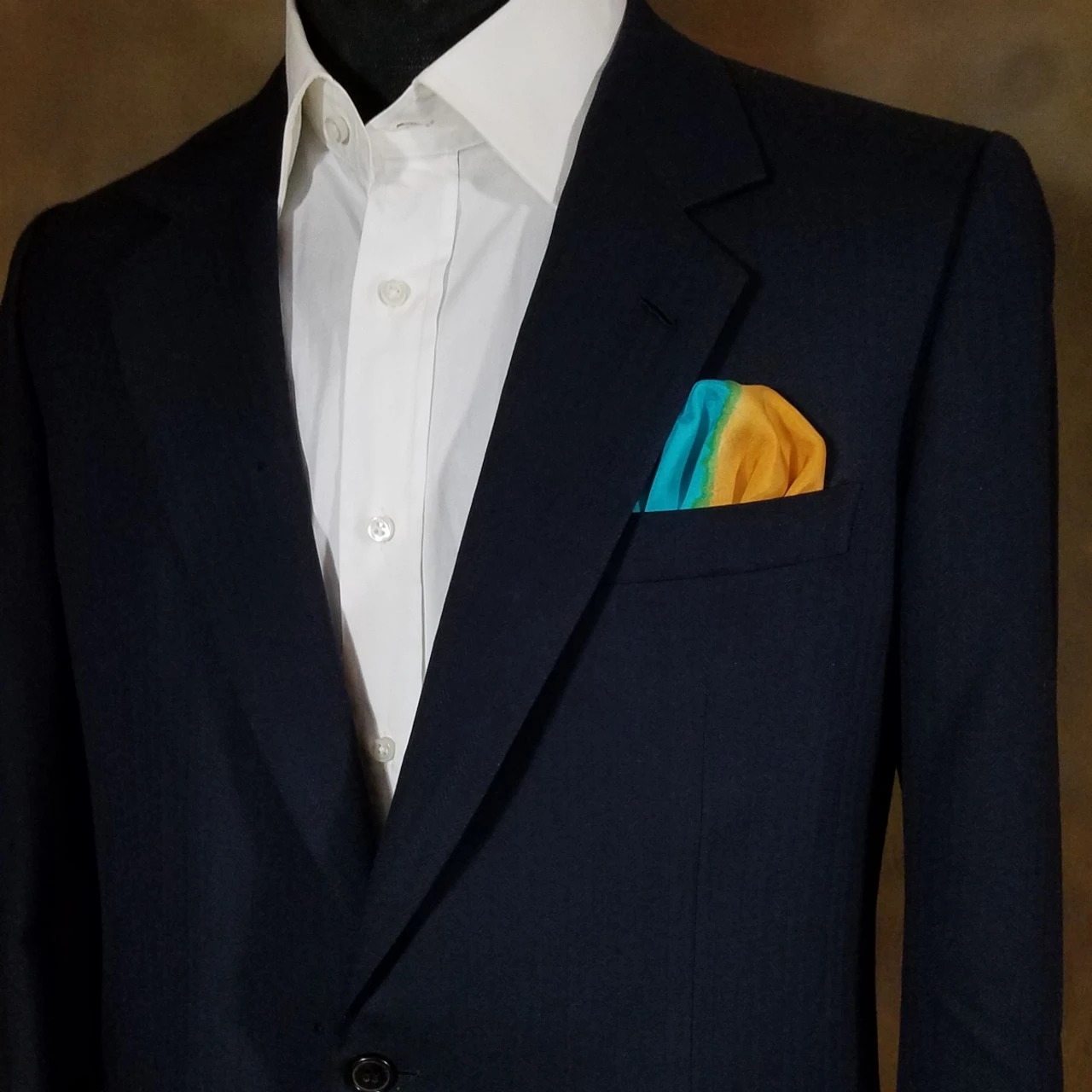 100% Silk Pre-Folded Pocket Square Insert - Teal And Gold 2 100% Silk Pre-Folded Pocket Square Insert - Teal And Gold - Image 2