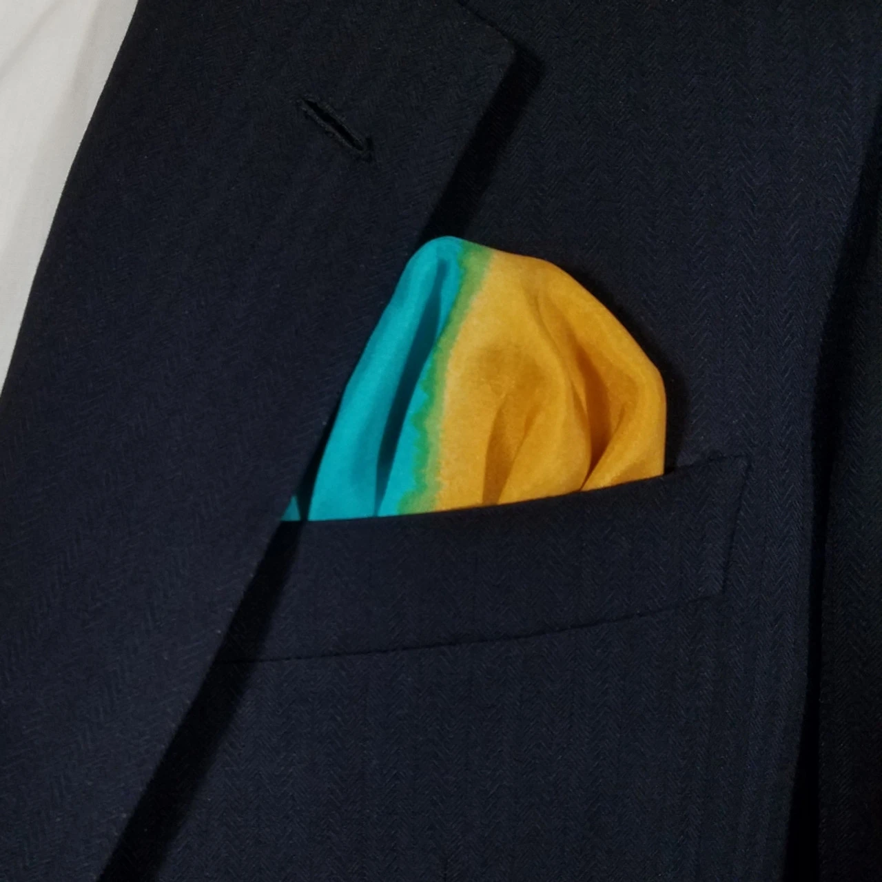100% Silk Pre-Folded Pocket Square Insert - Teal And Gold 1 100% Silk Pre-Folded Pocket Square Insert - Teal And Gold