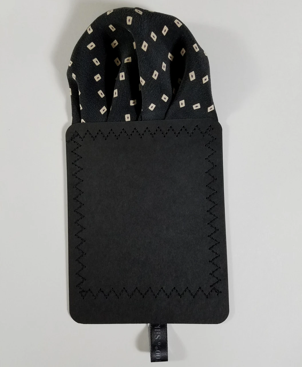 Black With Cream Squares 100% Silk Pre-Folded Pocket Square Insert 4 Black With Cream Squares 100% Silk Pre-Folded Pocket Square Insert - Image 4