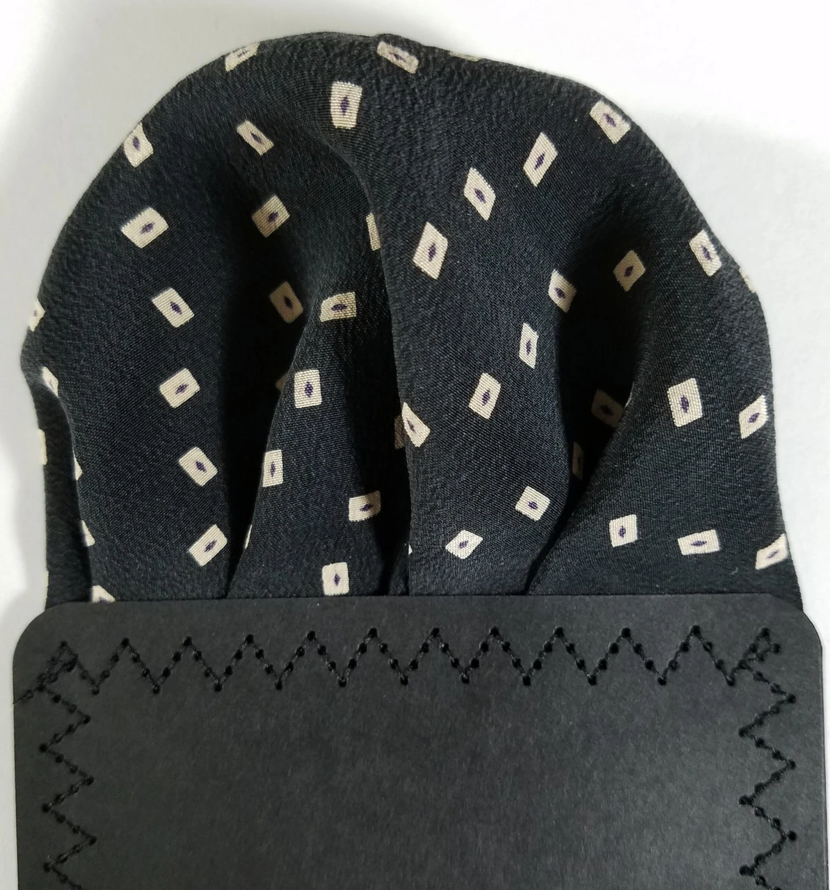 Black With Cream Squares 100% Silk Pre-Folded Pocket Square Insert 6 Black With Cream Squares 100% Silk Pre-Folded Pocket Square Insert - Image 6