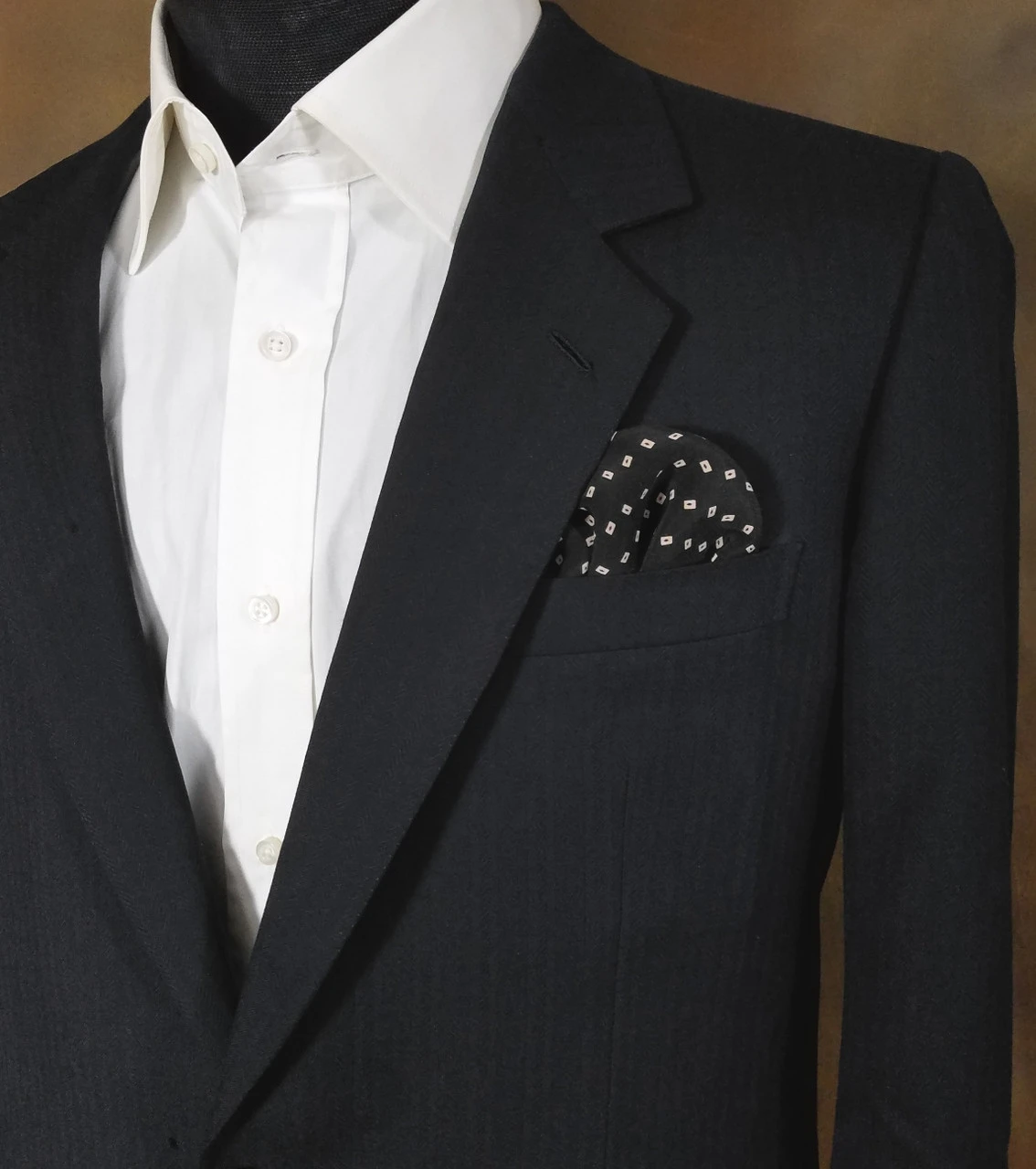 Black With Cream Squares 100% Silk Pre-Folded Pocket Square Insert 2 Black With Cream Squares 100% Silk Pre-Folded Pocket Square Insert - Image 2