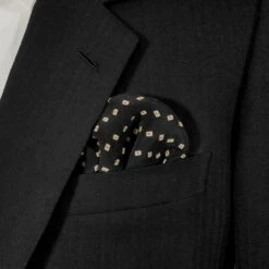 Black With Cream Squares 100% Silk Pre-Folded Pocket Square Insert