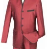 Vinci Burgundy Banded Collar Two-Tone Fashion Suit - Slim Fit