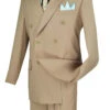 Vinci Beige Double-Breasted Suit With Pleated Slacks