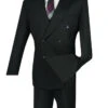 Vinci Black Double-Breasted Suit With Pleated Slacks