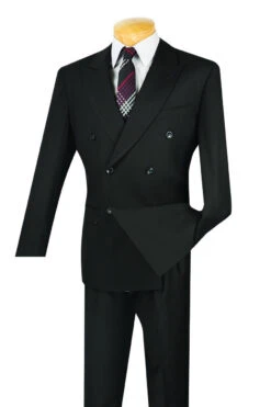 Vinci Black Double-Breasted Suit With Pleated Slacks