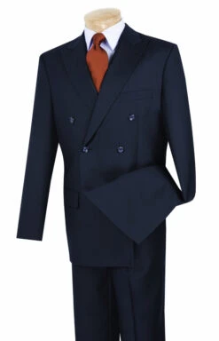 Vinci Navy Double-Breasted Suit With Pleated Slacks