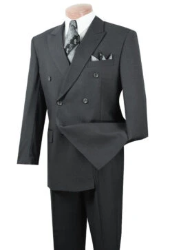 Vinci Dark Grey Double-Breasted Suit With Pleated Slacks