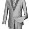 Vinci Sheened Grey Contrasting Notched Shawl Collar Suit - Slim Fit