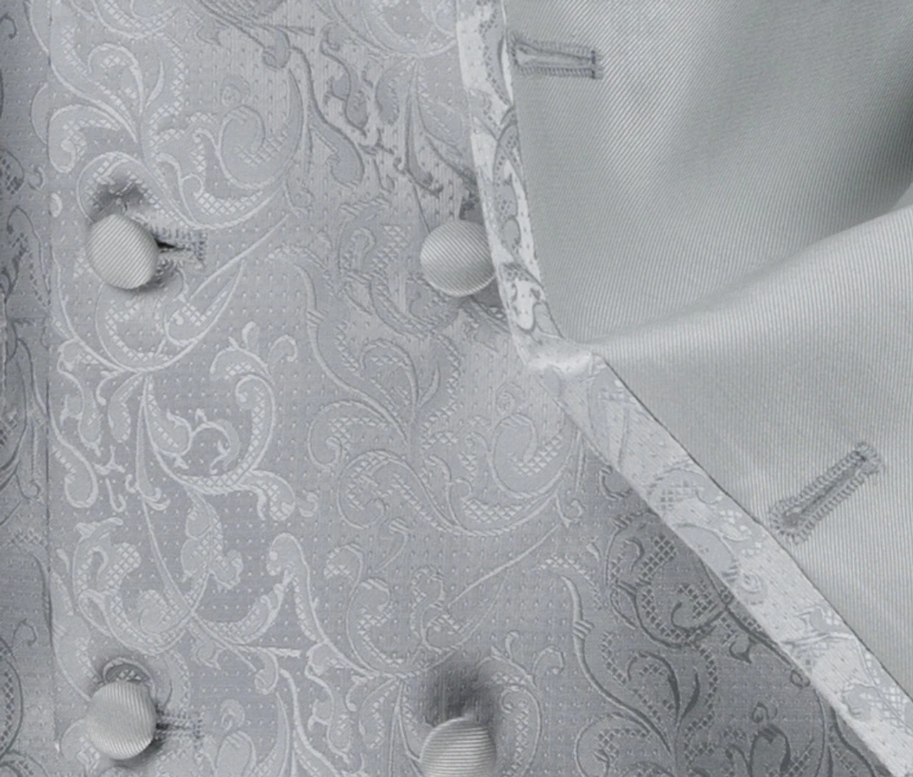 Vinci 3 Piece Collar-less Floral Pattern Vested Fancy Suit - Silver 2 Vinci 3 Piece Collar-less Floral Pattern Vested Fancy Suit - Silver - Image 2