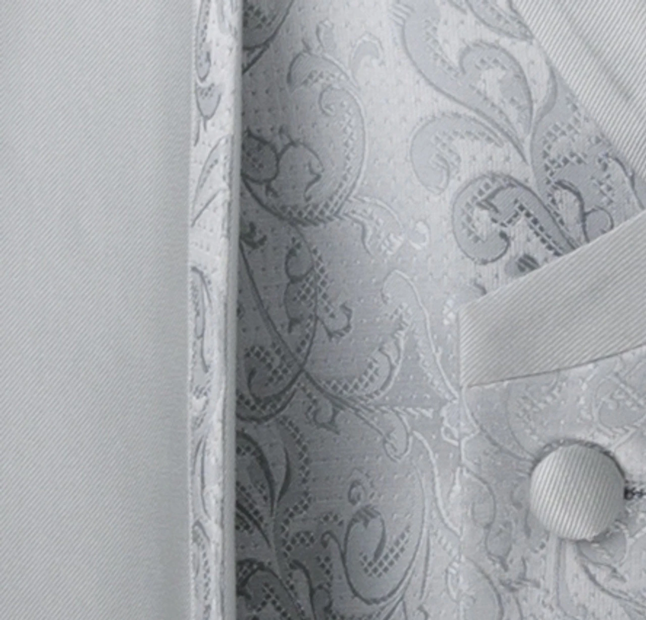 Vinci 3 Piece Collar-less Floral Pattern Vested Fancy Suit - Silver 3 Vinci 3 Piece Collar-less Floral Pattern Vested Fancy Suit - Silver - Image 3