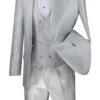 Vinci 3 Piece Collar-less Floral Pattern Vested Fancy Suit - Silver