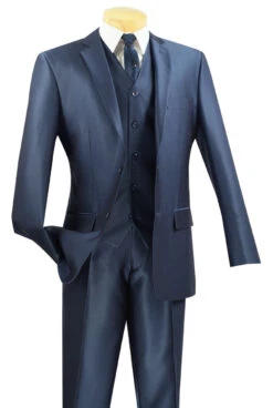 Vinci 2-Button Blue Micro-Dot Sheen Suit With Vest - Slim Fit
