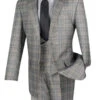 Vinci 2-Button Glenplaid With Low Cut Vest Suit - Grey