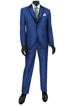 Vinci 3 Piece Fancy Blue And Navy Slim Fit Tuxedo Or Suit