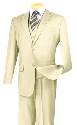 Vinci 2-Button Classic Suit With Vest - Ivory