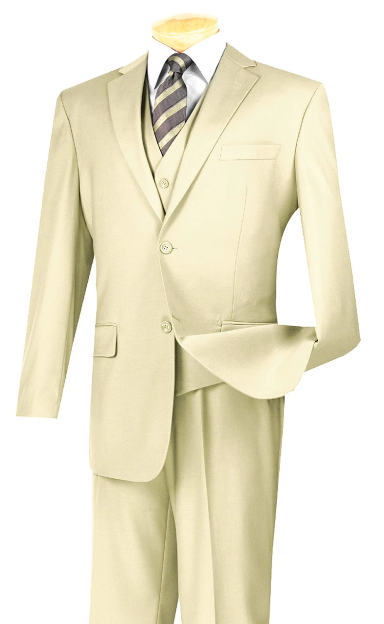 Vinci 2-Button Classic Suit With Vest - Ivory - X-Long 1 Vinci 2-Button Classic Suit With Vest - Ivory - X-Long