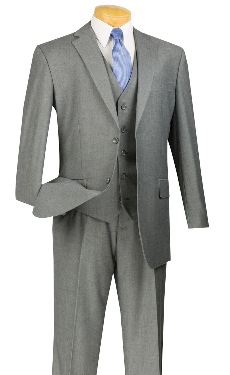 Vinci 2-Button Classic Suit With Vest - Medium Grey 1 Vinci 2-Button Classic Suit With Vest - Medium Grey