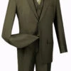 Vinci 2-Button Classic Suit With Vest - Olive