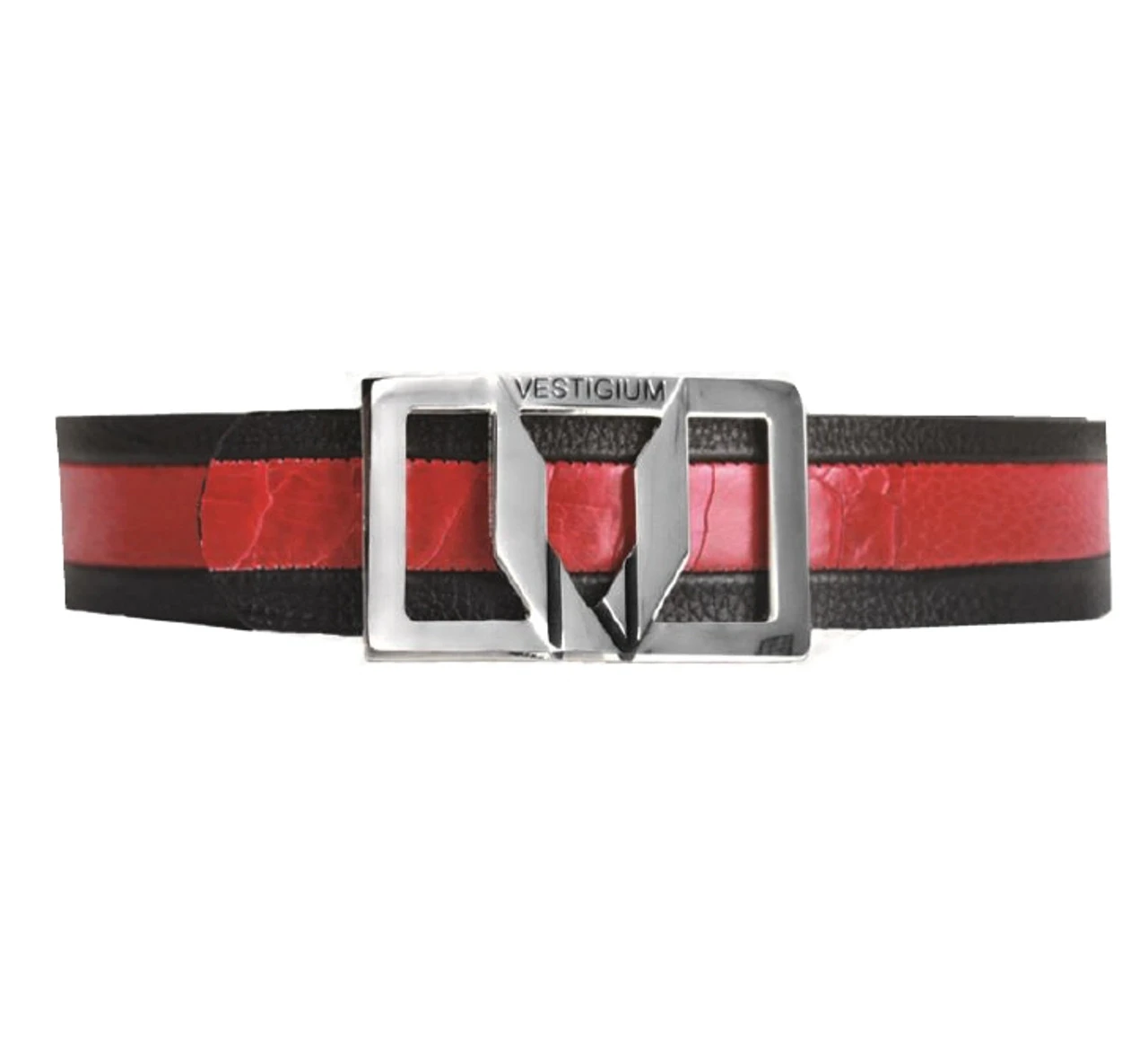 Vestigium Genuine Ostrich Leg & Calf Belt - Red On Black 1 Vestigium Genuine Ostrich Leg & Calf Belt - Red On Black