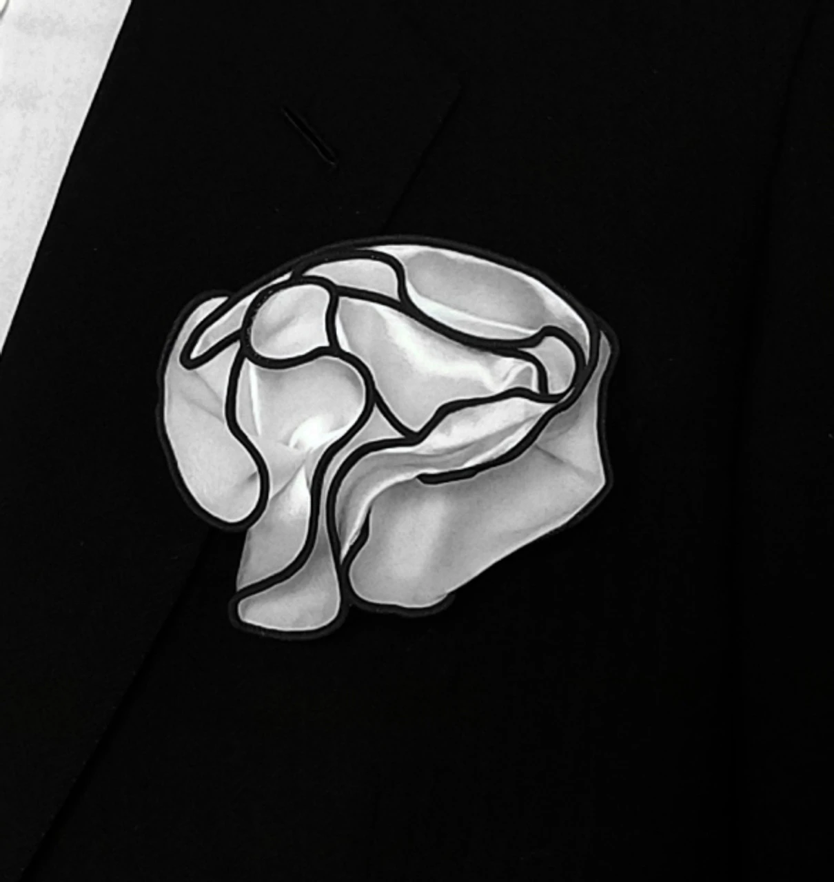 Antonio Ricci 2-in-1 Pouf Round Pocket Square - Black On White 1 Antonio Ricci 2-in-1 Pouf Round Pocket Square - Black On White