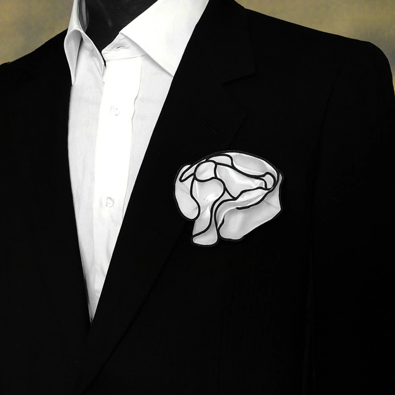 Antonio Ricci 2-in-1 Pouf Round Pocket Square - Black On White 2 Antonio Ricci 2-in-1 Pouf Round Pocket Square - Black On White - Image 2