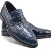 Zelli 100% Caiman Crocodile Italian Penny Long Toe Loafer - Navy Blue