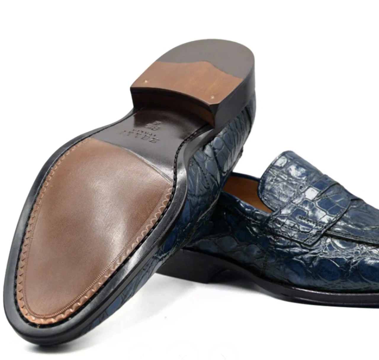 Zelli 100% Caiman Crocodile Italian Penny Long Toe Loafer - Navy Blue 5 Zelli 100% Caiman Crocodile Italian Penny Long Toe Loafer - Navy Blue - Image 5